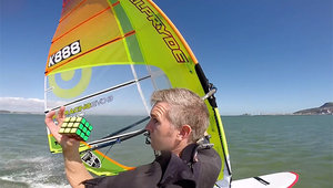 Rubik's Cube one-handed whilst windsurfing