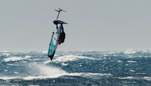 Foil windsurfing with 50 knots wind